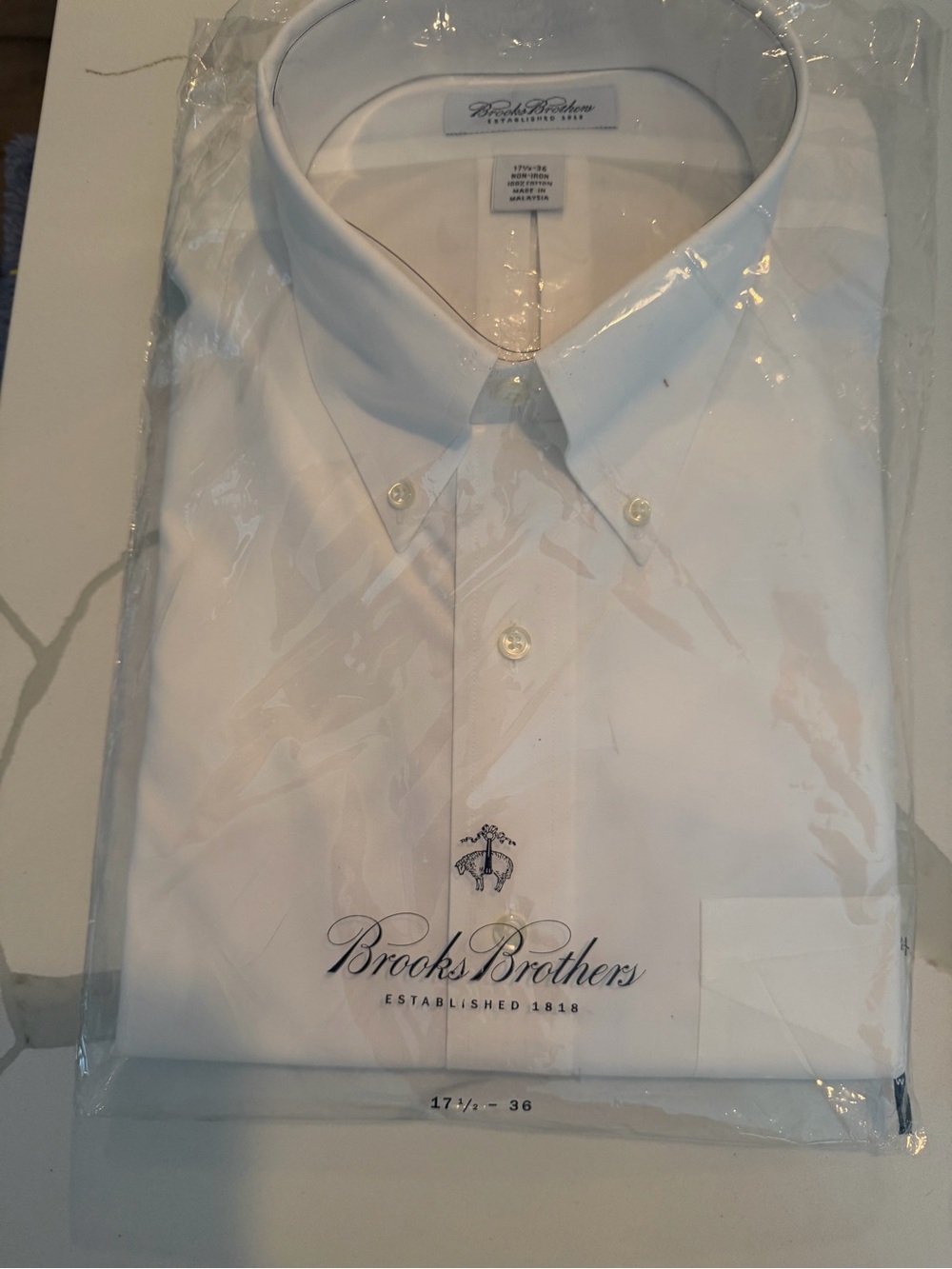 Brooks Brothers White Button-Down Dress Shirt with Embroidered Logo